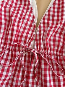 Soleia Camiseta de tirantes con cuello halter, cintura con lazo y dobladillo con volantes para mujer - Multicolor - Ver 6