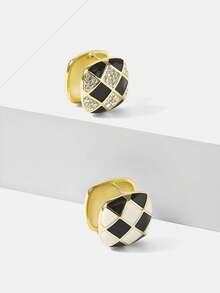 MOTF PREMIUM 女士优雅格纹耳环，奢华高端独特精致耳环，2025新款设计 - 金色 - 查看 8