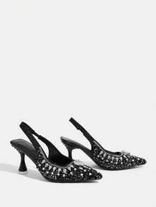 CUCCOO TILAWA Luxury Gold Crystal High Heel Sandals, Handmade Rhinestone Gilded Fully Studded Sandals, Suitable For Weddings, Vacations, Parties, Nightclubs And Other Occasions For Christmas Valentine's Day - Black - View 4
