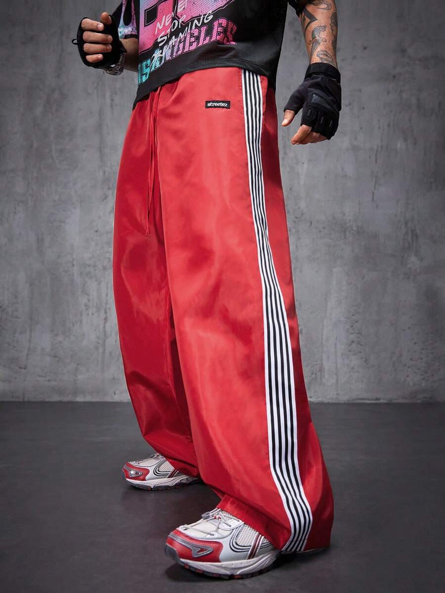 Manfinity RebelGame Quần len rộng rãi thường ngày cho nam có sọc bên hông, phong cách đường phố - Đỏ - Xem 1