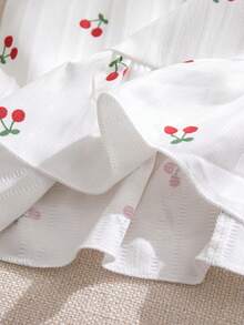 Souflis Souflis 2pcs/Set Infant & Baby Girl0-3 Years French Style Summer Outfit, Includes Ruffled Strap Vest With Cherry Print And Printed Pants, Fashionable & Cute, Suitable For Play, Home, School And Other Occasions - Multicolor - View 3