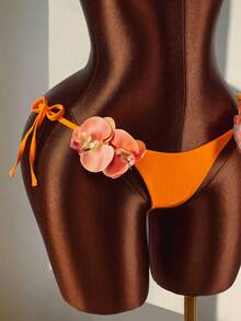 Amplova 女士3D兰花泳衣，性感前卫，适合春夏泳装、海滩、度假、约会、派对，性感比基尼套装 - 橘色 - 查看 5