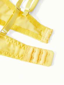 Bonmuse 性感女士花卉刺绣透明贴身两件套内衣套装，浪漫蜜月睡衣，狂野 - 黃色 - 查看 9