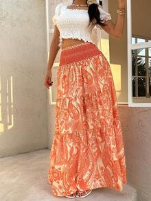 Sunnyshic 女士波西米亚印花半身裙，休闲假日日常穿着，春夏款 - 鵝黃色 - 查看 4