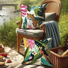 4pcs Tropical Animal Pattern Outdoor Pillow Covers, Zipper Closure Decorative Pillow Cases For Patio, Garden, Hanging Chair, Sofa - Pillow Inserts Not Included - Multicolor - View 4