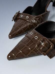 CUCCOO GRLICON Women's Pointed Toe High Heel Pumps With Metal Studs, Punk Style Spring Shoes Spring Break Easter Prom Heels - Brown - View 3