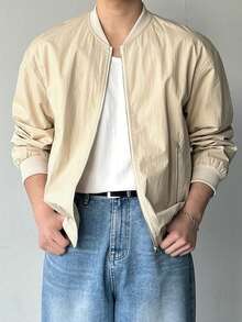 DAZY Beige Baseball Collar Men's Jacket And Coat, Spring - Beige - View 7