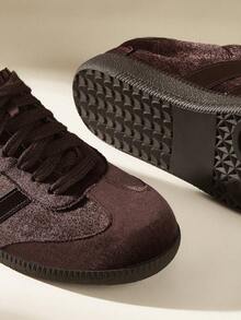 CUCCOO EASI Giày thể thao nữ đế bằng mũi tròn phối vải, chất liệu vải lanh thoáng khí màu xám, thích hợp mang hàng ngày và đi học. - Rỉ Nâu - Xem 4