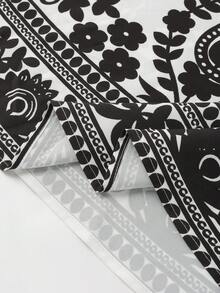 GlowEve 女士佩斯利印花系带A字连衣裙，优雅法式复古风，适合度假、通勤、情人节、约会、街头风、派对等场合，白色底黑色印花，早春/春夏新款，短袖/长袖可选。 - 彩色 - 查看 6