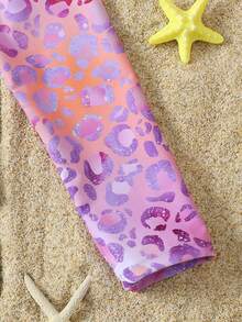 Teen Girls' Casual Minimalist Iridescent Lavender Leopard Print One-Piece Swimsuit, Suitable For Casual, Vacation, Surfing In Summer - Multicolor - View 8