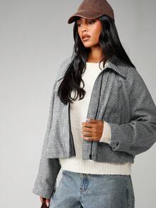 MISSGUIDED 千鸟格羽绒服 冬季外套 高领纽扣开襟外套 - 黑與白 - 查看 5
