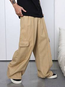 Manfinity Hypemode Lösa cargojeans med vida ben och sidofickor, khaki, vår/sommar - Kaki - Visa 5