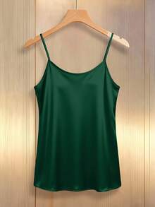 Franclia Summer Casual Solid Color Sequin Patchwork Camisole - Dark Green - View 2
