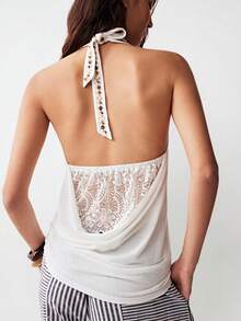 Bohemela 女士休闲纯色针织露背吊带背心 - 白色 - 查看 1