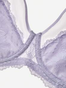 LUVLETTE Áo ngực Soft Woman Lingerie Lounge Curve Sheer Full Coverage Lift&Breathable Underwire Sexy Unlined Minimizer Lace Elegance & Mesh Purple Bra Bridal Intimates - Màu tím hoa cà - Xem 8