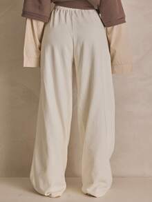 MUSERA Graphic Elasticated Tie Waist Straight Leg Joggers Summer, Sporty, Casual, Day, Streetstyle, Streetwear - Beige - View 3