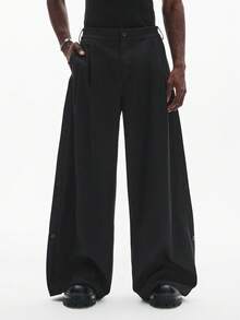 STYNVO Quần ống rộng dáng suông nam, quần ống rộng màu trơn có cúc, quần oversized nam, quần ống rộng đen nam, quần ống rộng thùng thình nam. - màu đen - Xem 5