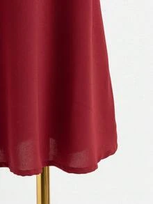 SHEIN 年轻女孩优雅刺绣流苏装饰喇叭袖宽松连衣裙，度假风 - 酒紅色 - 查看 5