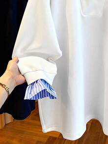 SHEIN 女式休闲条纹长袖运动衫 - 白色 - 查看 3