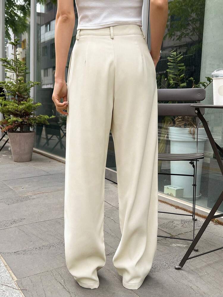 Women's Solid Color Pleated Pocket Loose Business Casual Pants