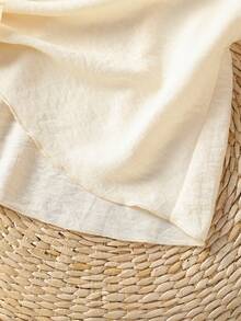 Franclia Elegant Round Neck, Casual And Versatile, Irregularly Tied Hem, Apricot Short-Sleeved Women's Blouse, Summer Top, Women's Beach Wear, Women's Holiday Wear, Women's Casual Top, Apricot Top.Fashionable Casual Commuter Wear, Business Office Wear, Versatile And Stylish Everyday Casual Wear, Urban Teacher's Professional Attire - Apricot - View 7