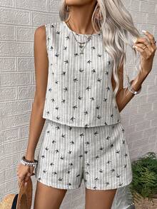 EMERY ROSE Conjunto informal de verano de dos piezas con estampado tejido para mujer - Gris - Ver 6
