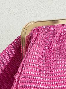 SHECARRY 女士手拿包，草编包，草编手提包，亮粉色，时尚，优雅，简约，个性化，百搭，经典，适合海滩、度假、假日、夏季、海边、沙滩派对 - 玫紅金屬 - 查看 5