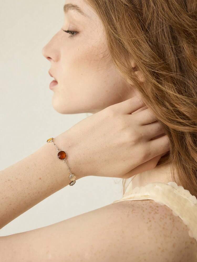 18K GOLD PLATED ASYMMETRICAL GEMSTONE BRACELET