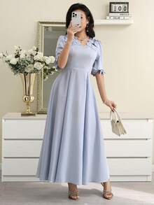 Modelyn Women's Elegant 3D Floral Decor Dress - Blue - View 6