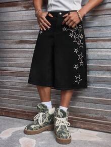 AXEPEAK Men's Washed Embroidered Shorts, Fashionable Pants - Black - View 4