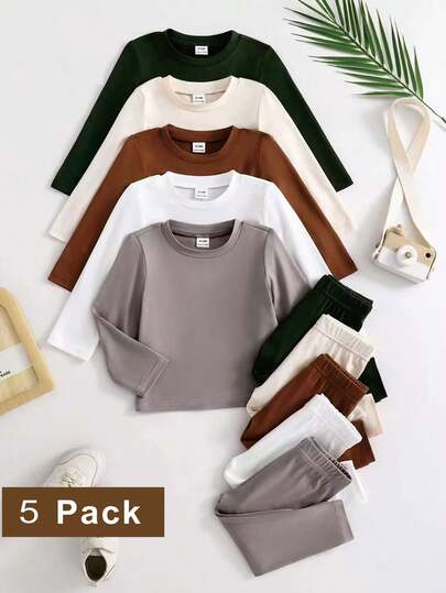 SHEIN 10pcs/Set Baby Boys' Solid Color Casual Tops And Pants Outfits, Versatile Fashion, Suitable For Spring And Autumn