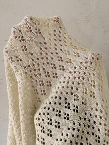 SHEIN LilyWest 女士刺绣花卉镂空宽松针织休闲蝙蝠袖毛衣上衣 - 杏色 - 查看 7