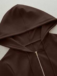 Franclia 时尚新款高品质长袖拉链连帽连体衣，带抽绳装饰，女款 - 棕色 - 查看 6