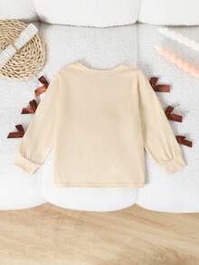 SHEIN Genkimix Kids 女童圆领长袖T恤，杏色主色调，饰有多个蝴蝶结，甜美俏皮，适合春夏日常穿着、上学、休闲外出、家庭聚会等场合，展现柔软可爱的公主风，可搭配任何裤子。 - 杏色 - 查看 2