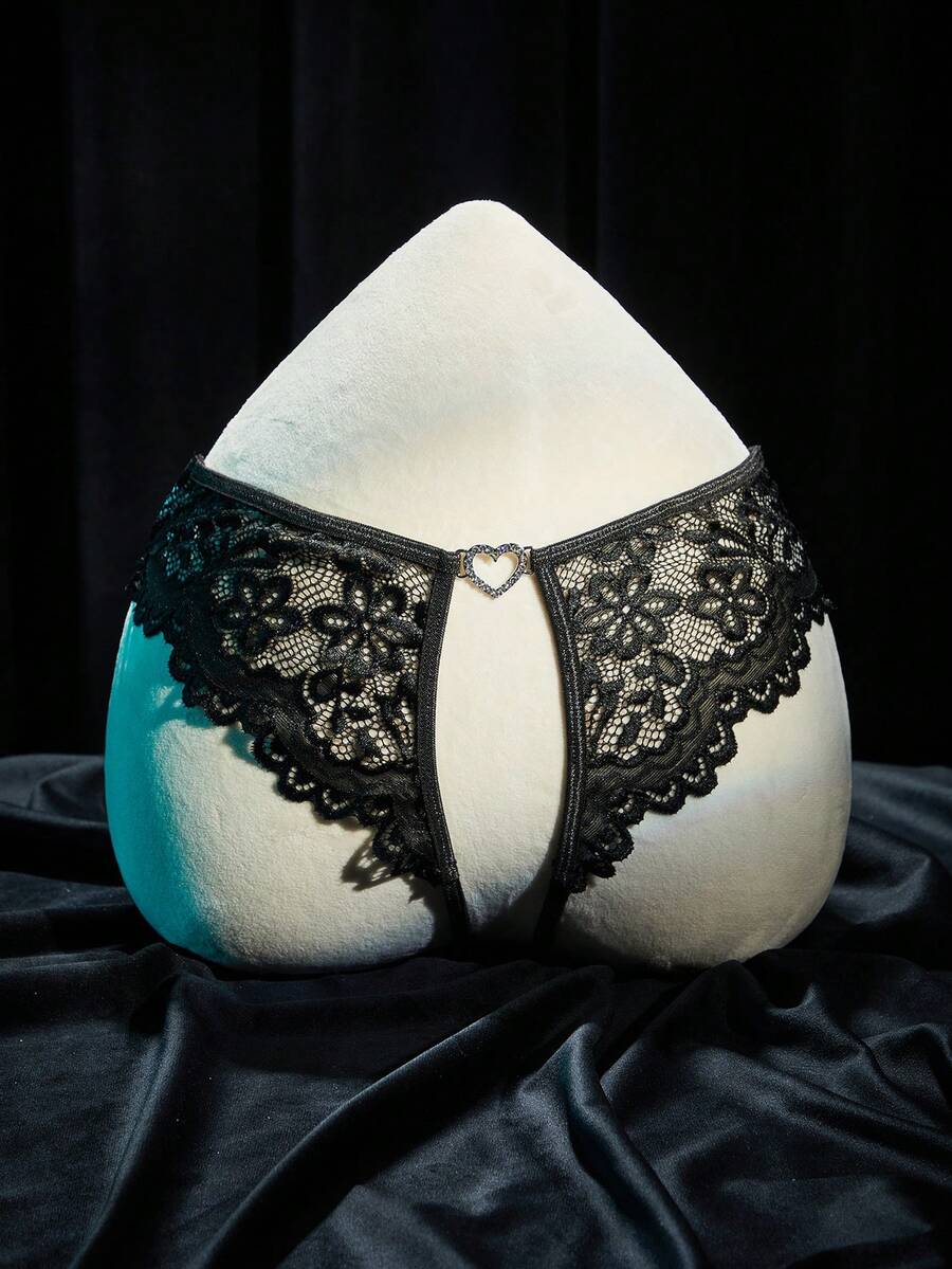 SpicyHot Extremely Sexy Women's Lace Patchwork Open Crotch Panties - Black - View 1