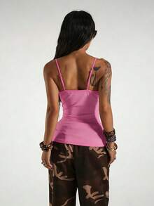 StreetHx Women's Y2K Fashion Cropped Rhinestone Cami Top - Pink - View 2