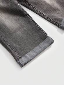 ROMWE Grunge Punk Y2K 风喇叭腰部拼接低腰女式七分牛仔裤 - 灰色 - 查看 4