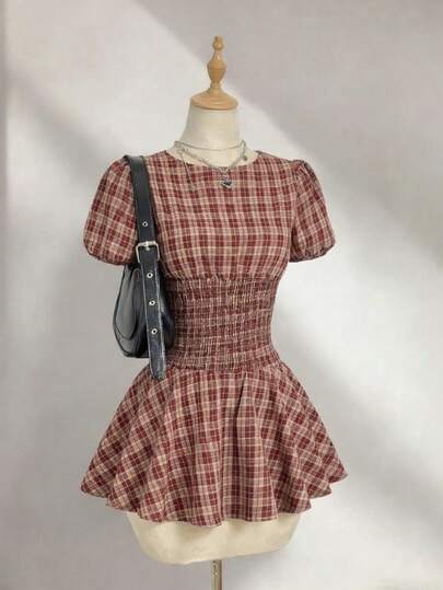 Sweetra Y2K Sexy Retro Plaid Vacation Subculture Academia Style Dress