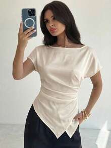 Firerie Women's Casual Elegant Satin Blouse/Office Blouse/Formal Blouse/Lustrous Satin Blouse - Apricot - View 3