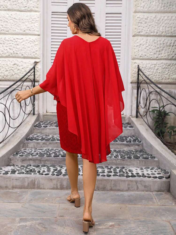 レース パッチワーク シフォン ドレス プラスサイズ レディース エレガント