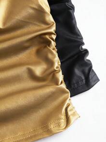 SHEIN Sweetro Bộ đồ 2 món thời trang nữ gợi cảm, kiểu cổ yếm, chất liệu da PU, thích hợp dự tiệc. - Nhiều màu - Xem 5