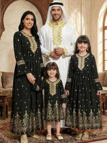 Lace Collar Woven Metallic Fabric Middle Eastern Traditional Arab Clothing,Wedding Guest Autumn - Black - View 7