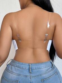 DesireSculpt 1pc Plus Size Wireless Lace Front Closure Bra, Sexy Lift & Enhance Invisible Back Bra - White - View 2