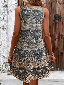 Elegant Paisley Print Sleeveless Dress For Women, Fashionable Vacation Wear, Spring/Summer - Multicolor - View 2