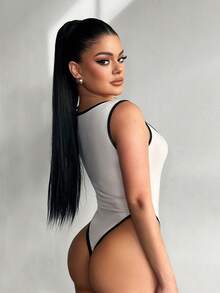 SHEIN SXY Women's Contrast Trim Sleeveless Bodysuit,Rave Outfit ,Summer, Spring,Beach,Going Out,Y2K - Multicolor - View 2