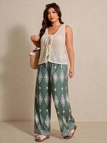 Elaquor 大码女装两件套：几何印花背心罩衫和裤子 - 彩色 - 查看 6