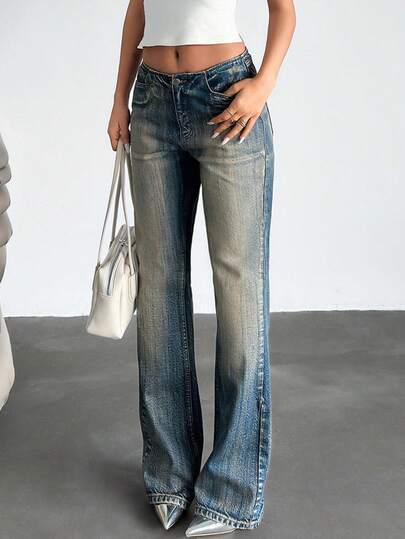 SHEIN Tall Low Waist Vintage Wash Flare Jean Flare Jeans Women Bootcut Jeans Flared Jean