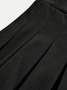 SHEIN Girlism 少女纯黑色迷你裙，拉链百褶裙，适合秋冬季节、日常穿着、休闲场合、返校季。 - 黑色 - 查看 6