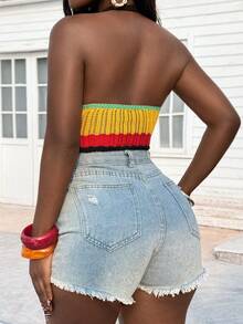 Glyssa 女士复古、街头、北欧、颓废、韩式休闲风针织上衣，适合约会、工作、办公室、感恩节、派对等场合，无袖、露脐、镂空设计，多种颜色可选。 - 彩色 - 查看 2