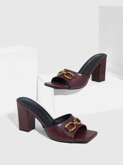 CUCCOO SZL レディース メタルデコレーション ファッション デイリー ハイヒール ミュールサンダル